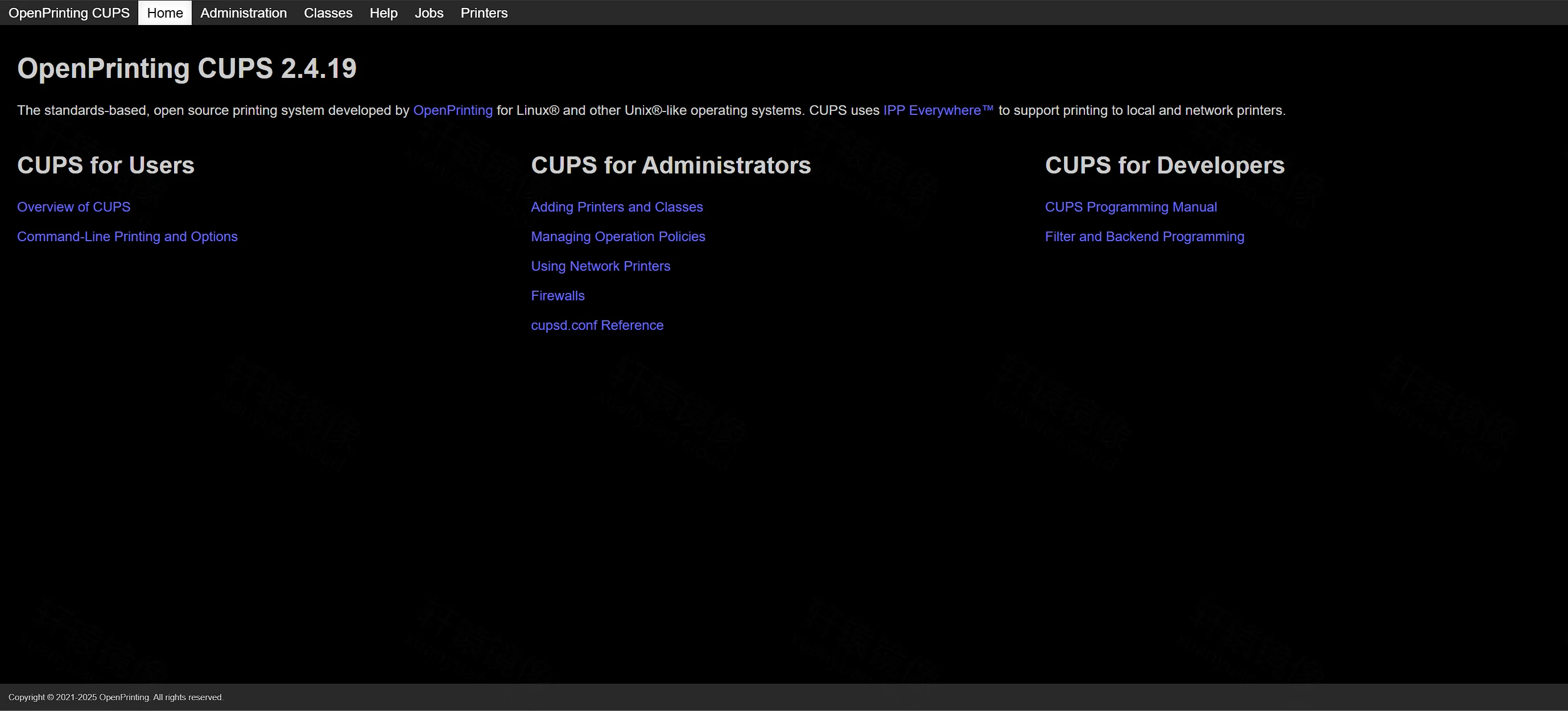 CUPS 首页:OpenPrinting CUPS 2.4.19