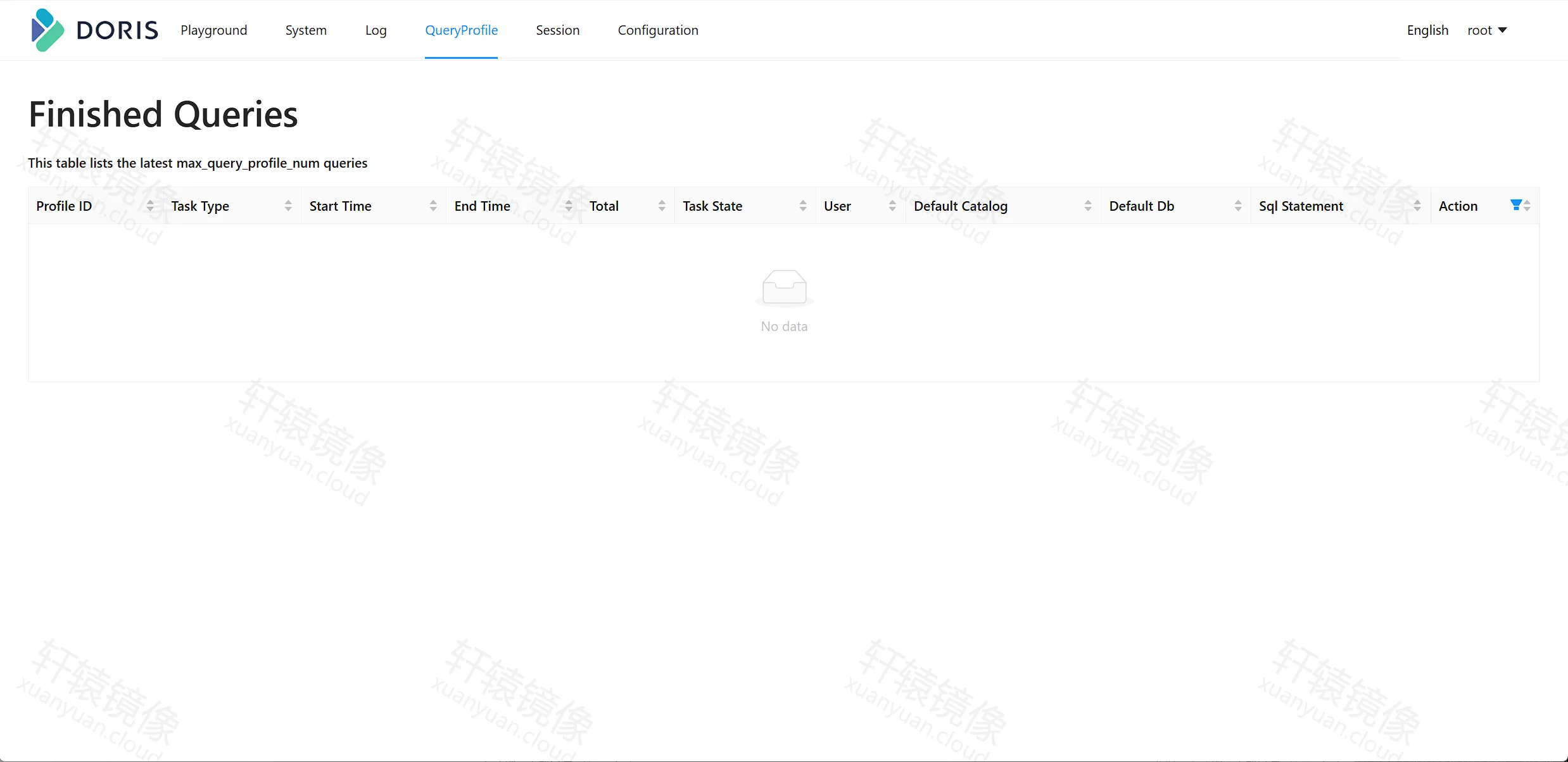 Doris QueryProfile Finished Queries 暂无数据