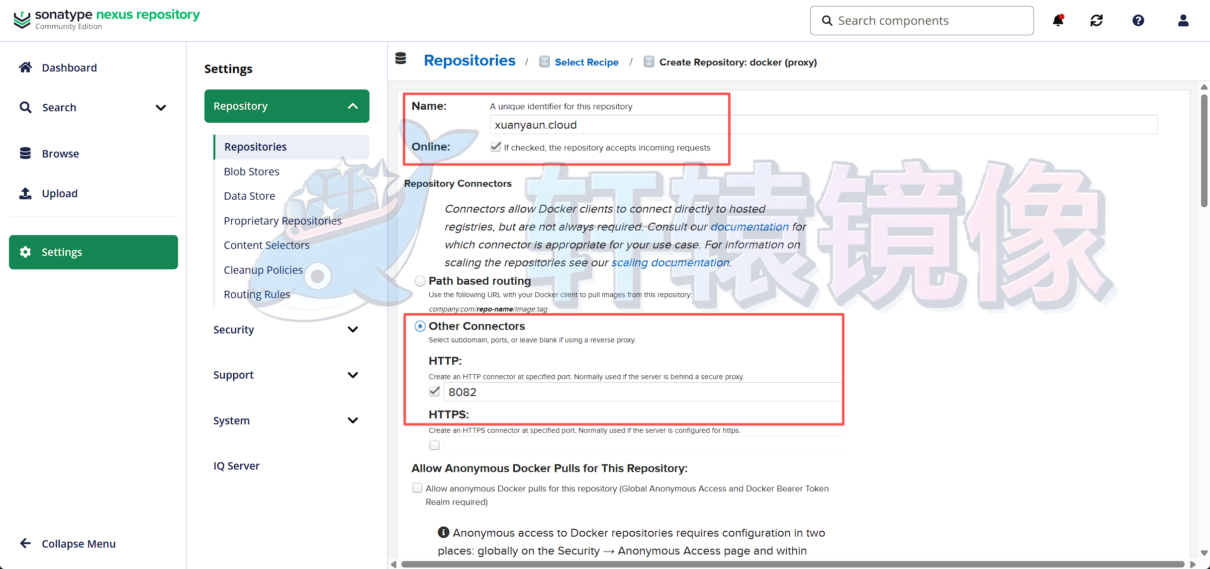 创建 Nexus Docker Proxy 仓库时勾选 HTTP 连接器端口 8082