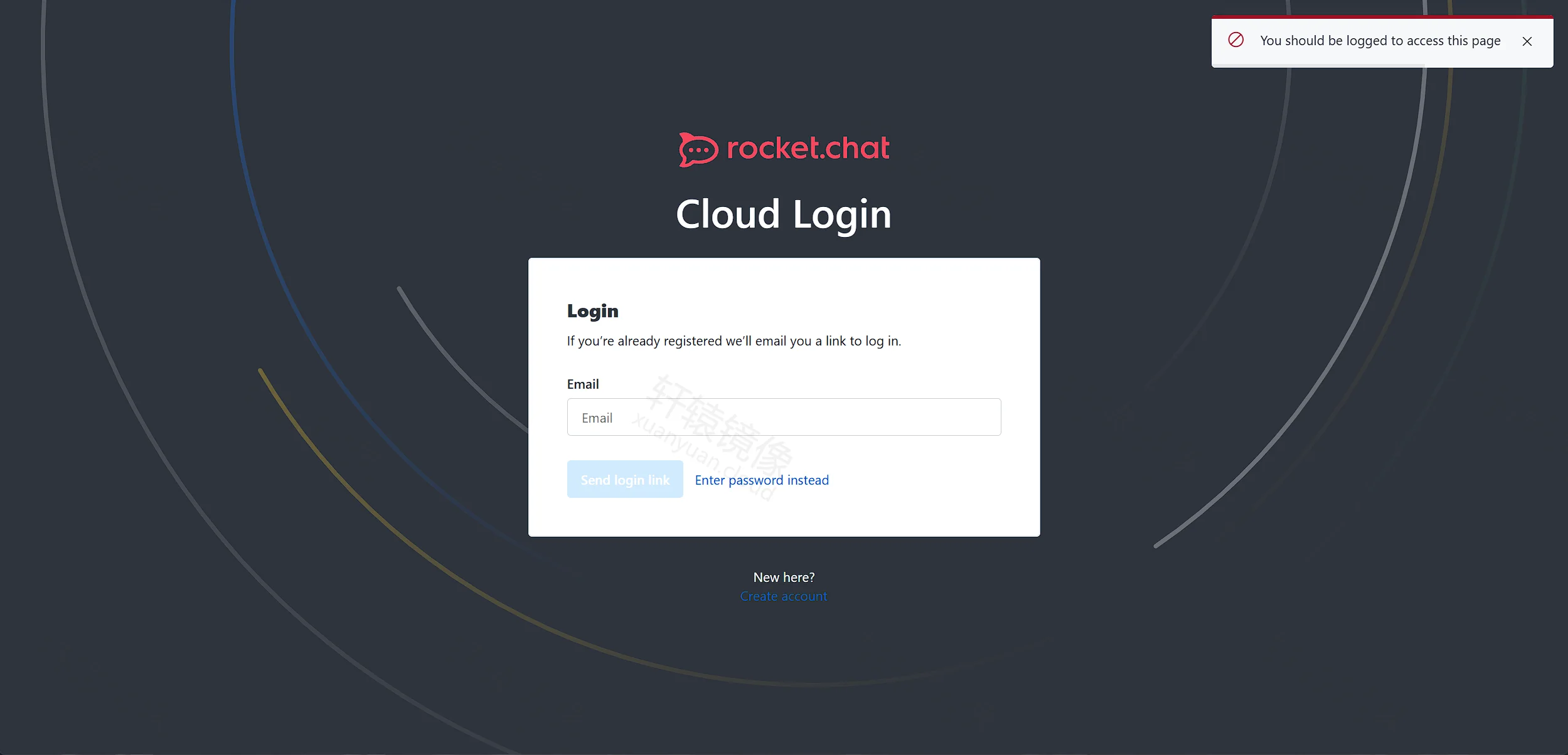Rocket.Chat Cloud 登录页:需先 Create account